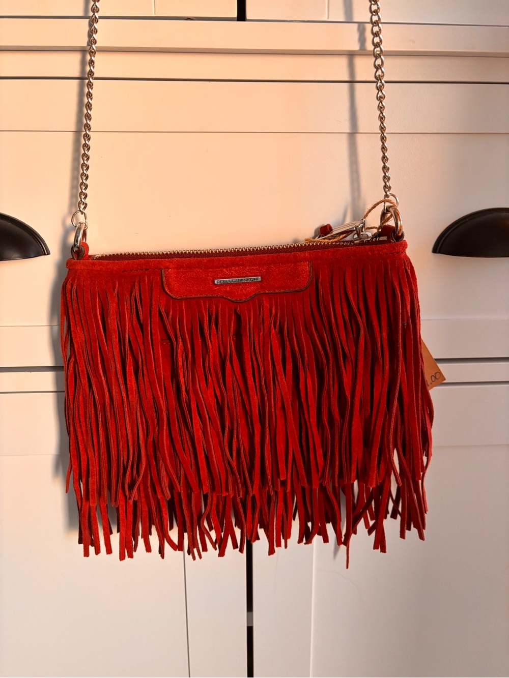 Rebecca Minkoff Red Fringe Crossbody Bag with Chain Strap - Picture 3 of 4